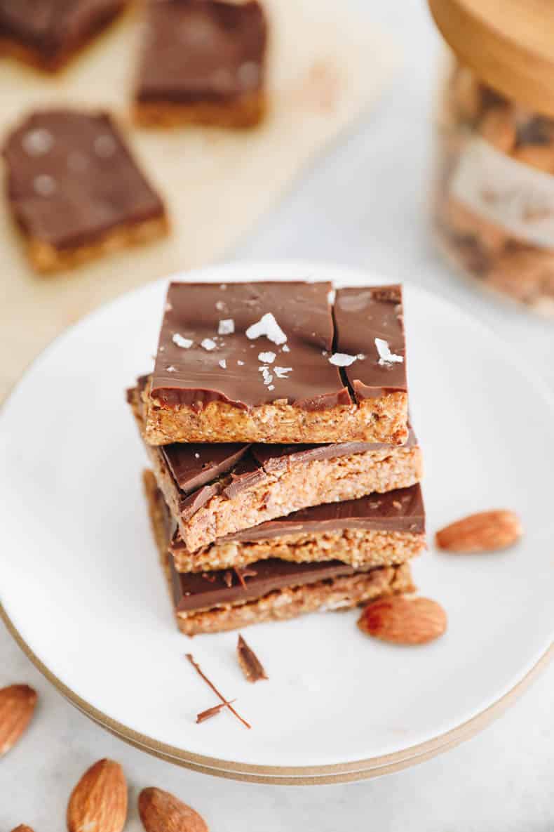 No-Bake Chocolate Almond Butter Cheesecake Bars