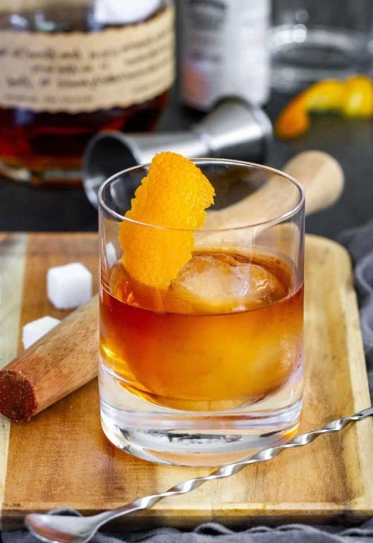 Whiskey-Amaretto Old Fashioned with Orange Zest