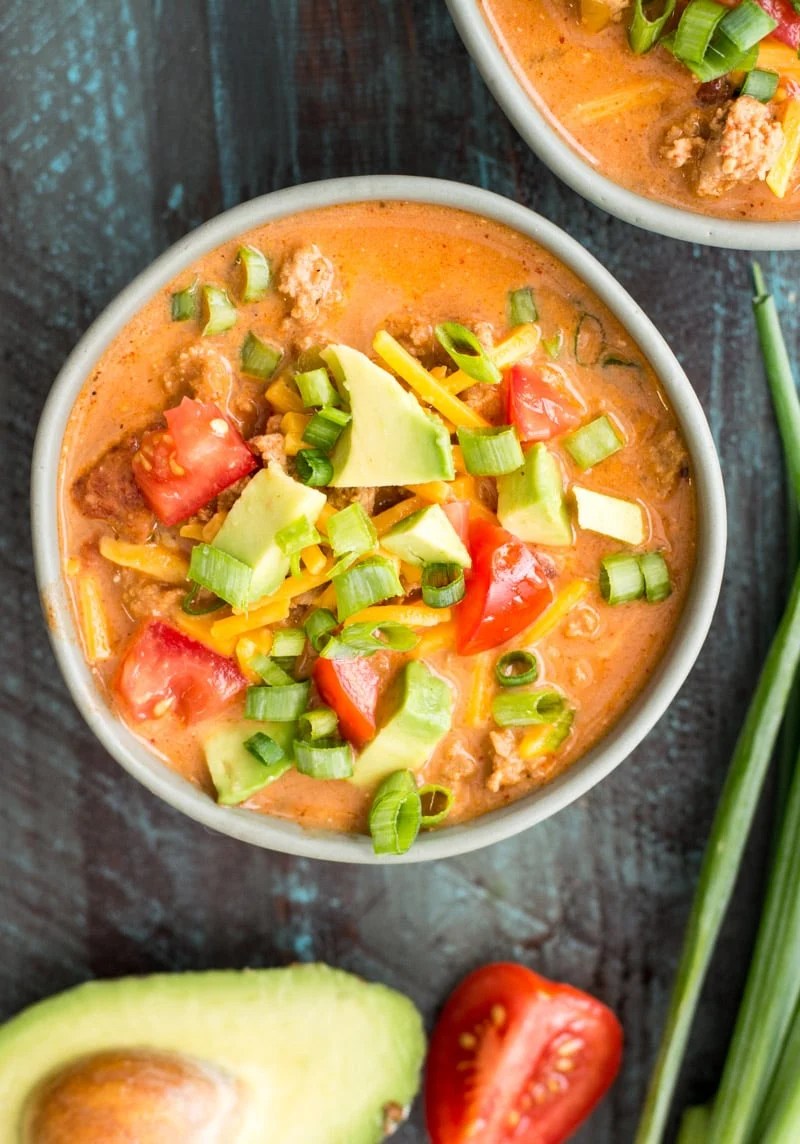 Cheesy Keto Taco Soup with Bell Peppers and Sausage