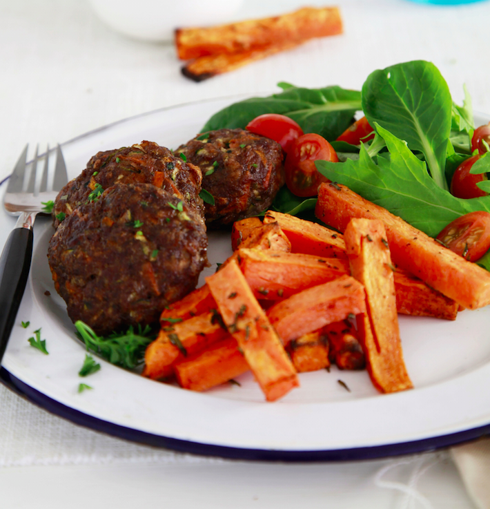 Grilled Lamb Rissoles with Roasted Sweet Potato Salad