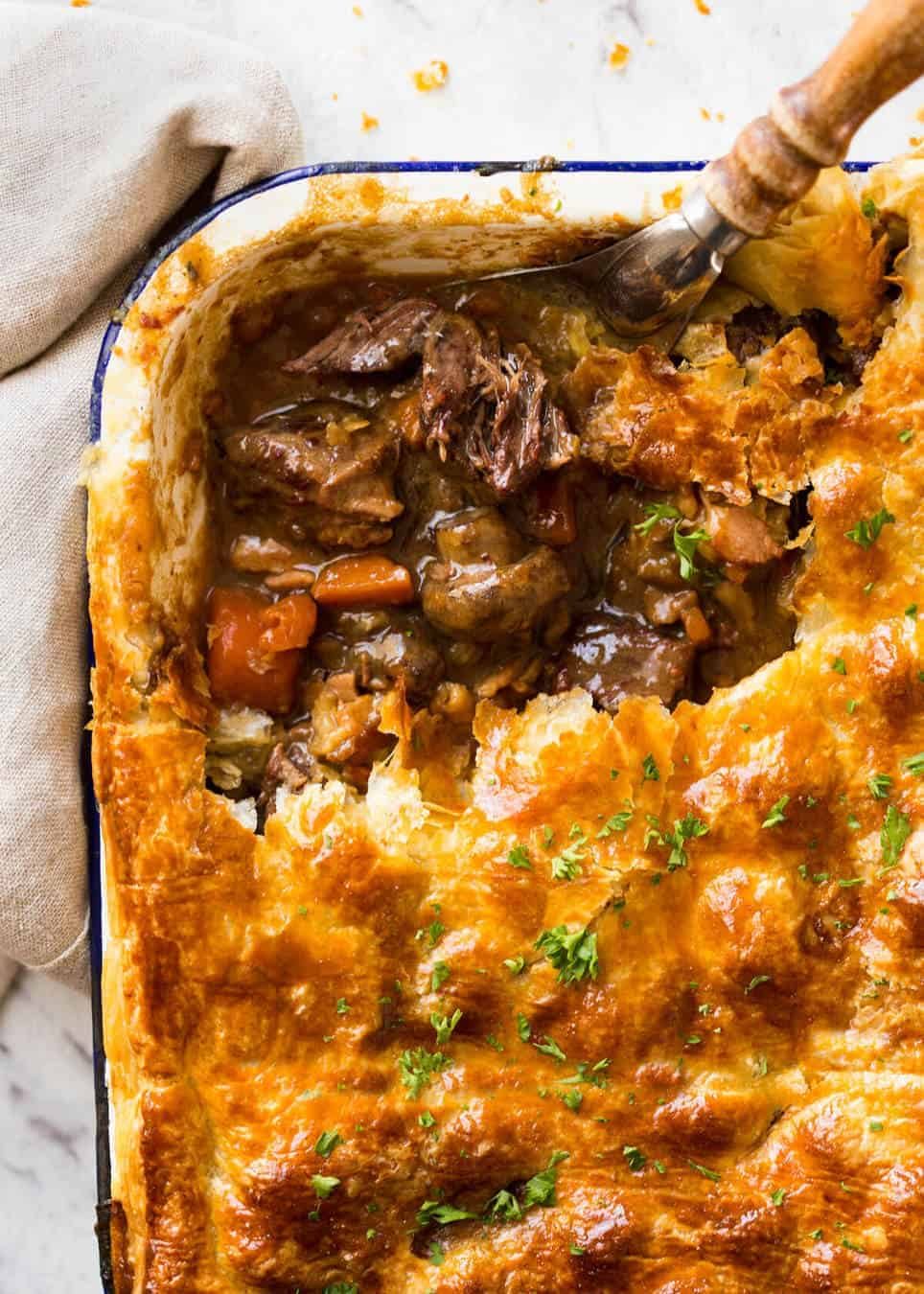 Slow-Cooked Beef and Mushroom Pie with Golden Puff Pastry