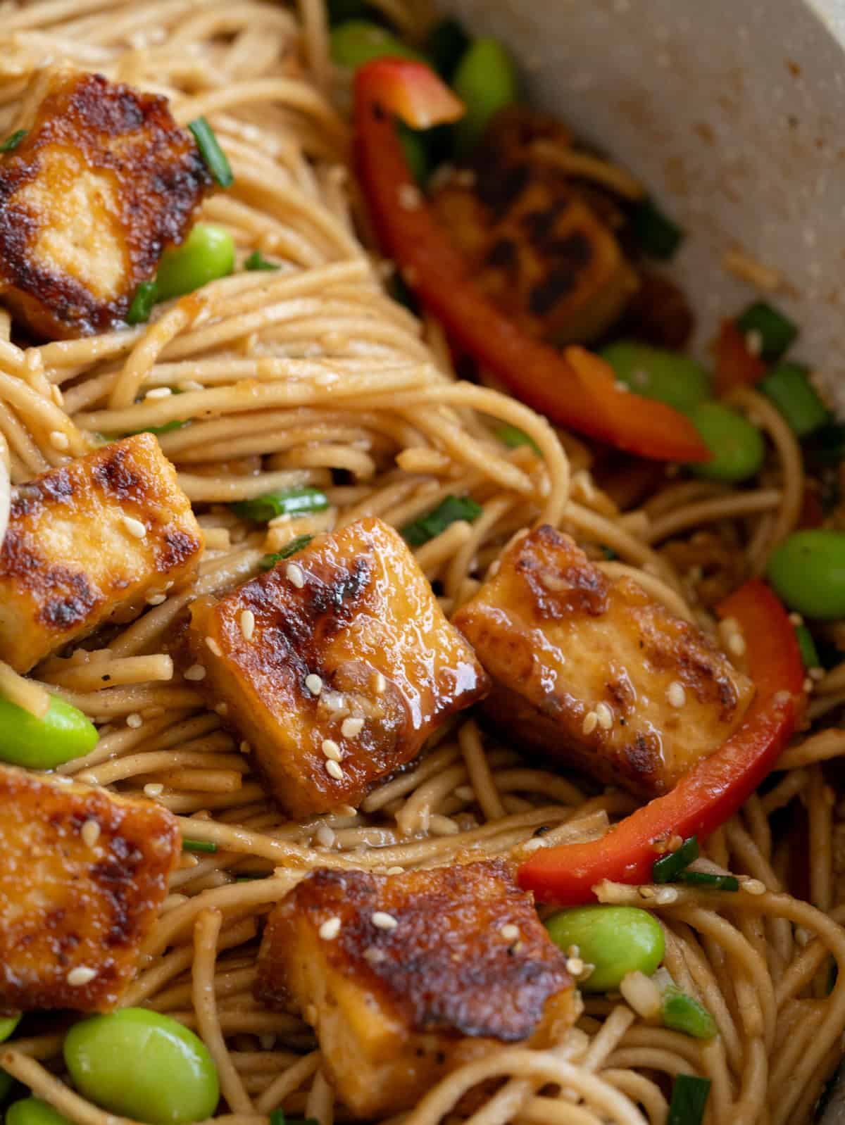 Spicy Sesame Soba Noodles with Crispy Tofu