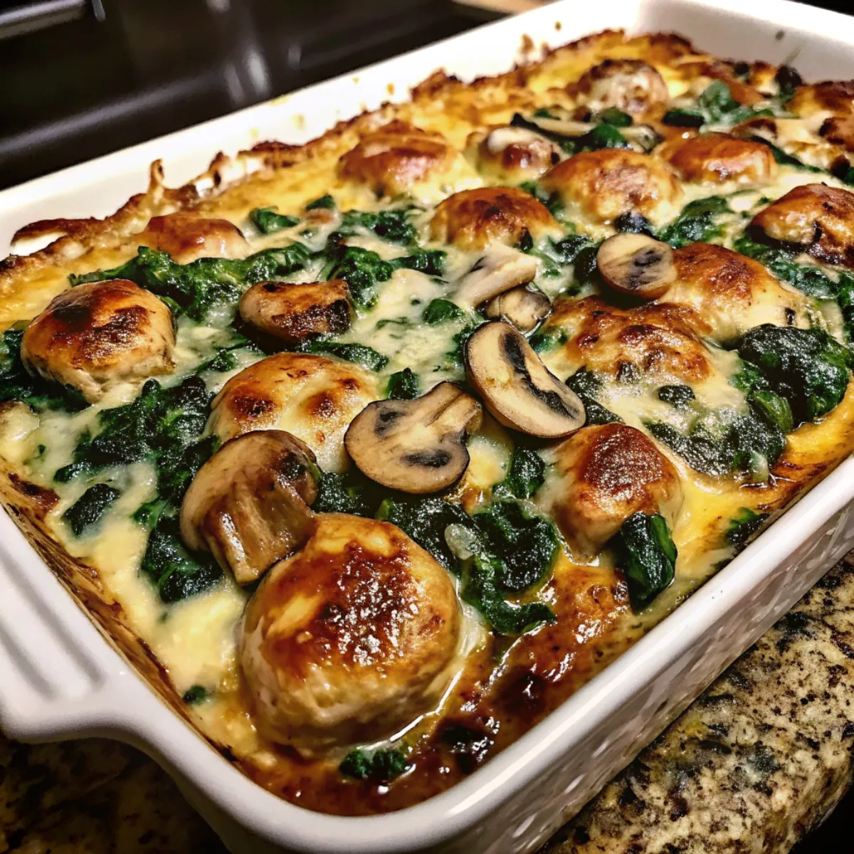 Oven-Baked Chicken Alfredo with Spinach and Mushrooms