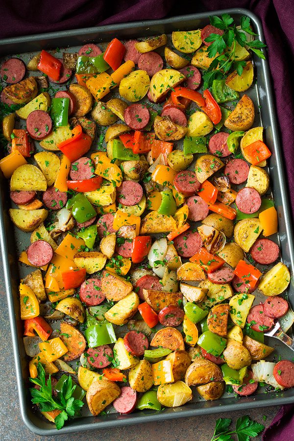 Sheet Pan Spicy Sausage and Pepper Bake