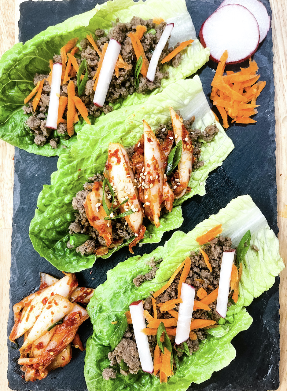 Korean-Style Beef Bulgogi Lettuce Wraps with Pickled Radish