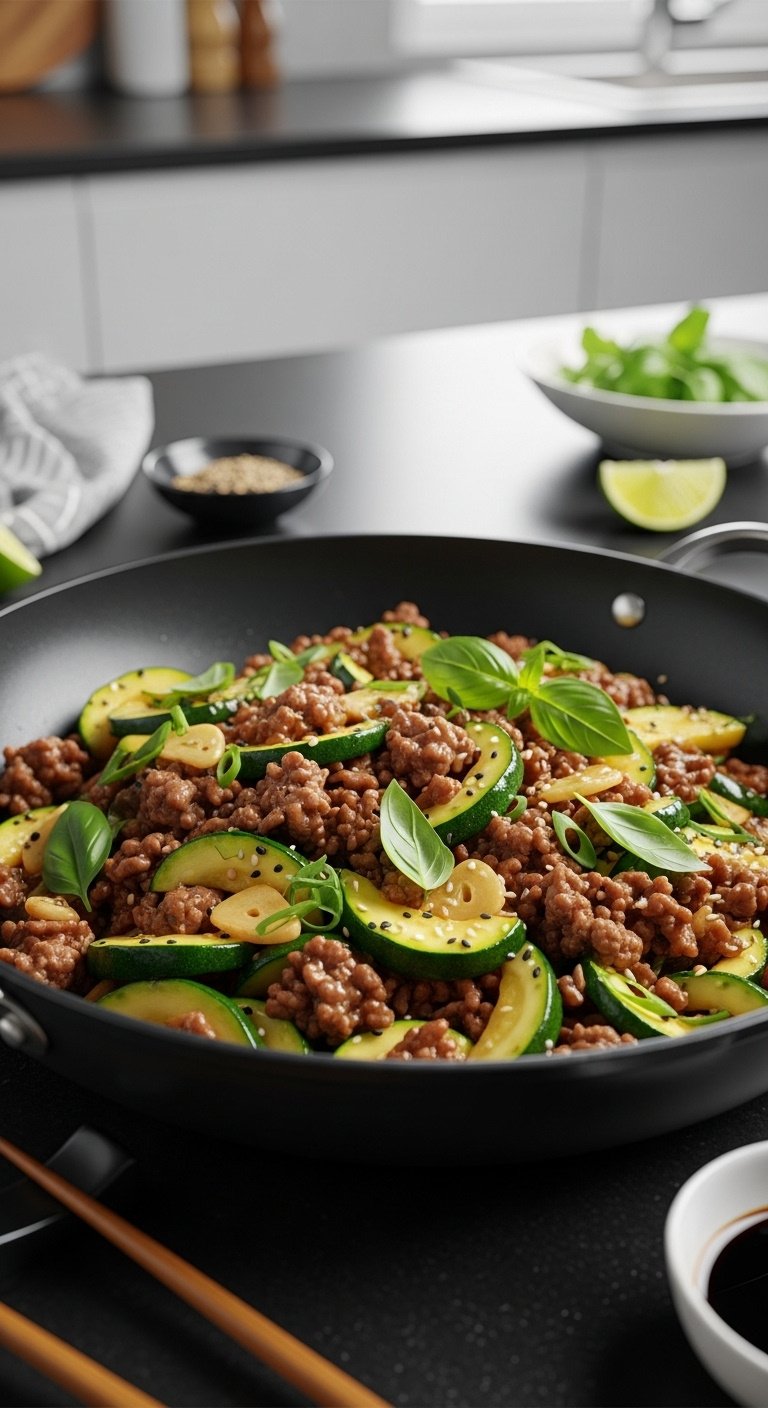 Sautéed Beef and Zucchini with Ginger and Garlic