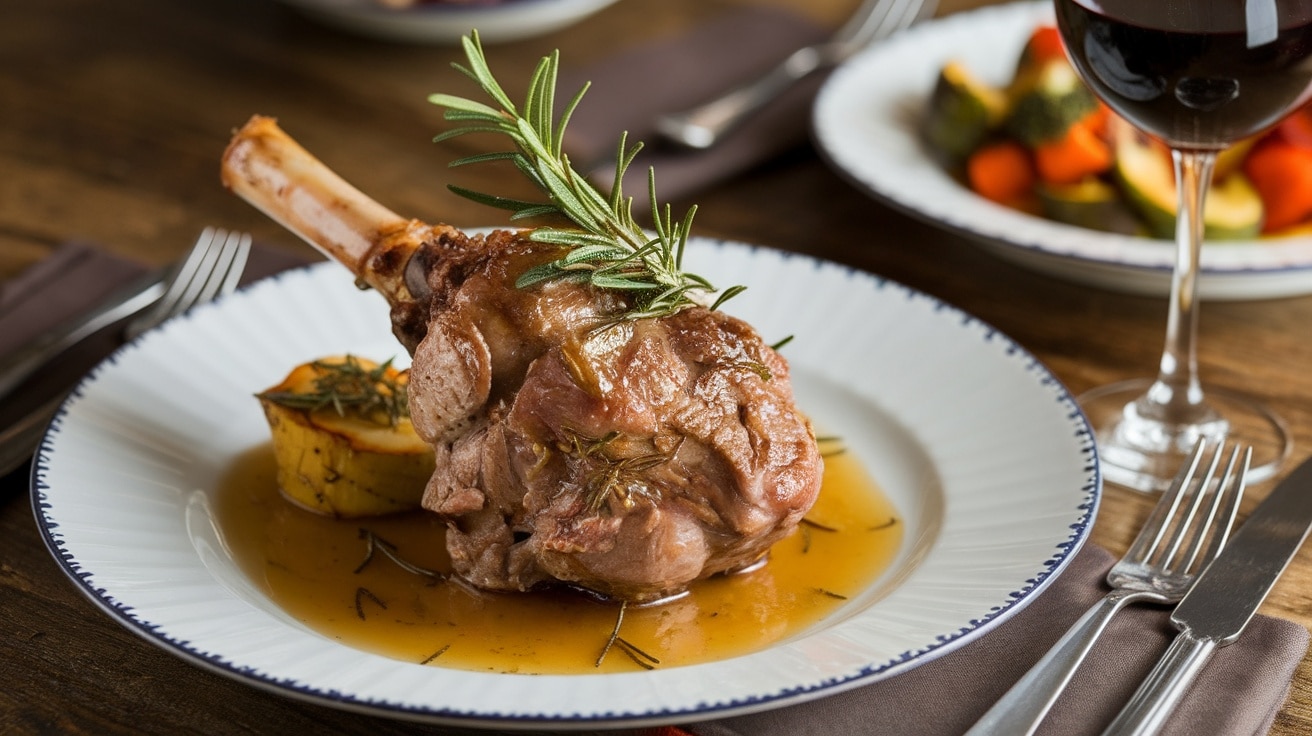 Slow-Roasted Lamb Shanks with Rosemary and Finger Lime Jus
