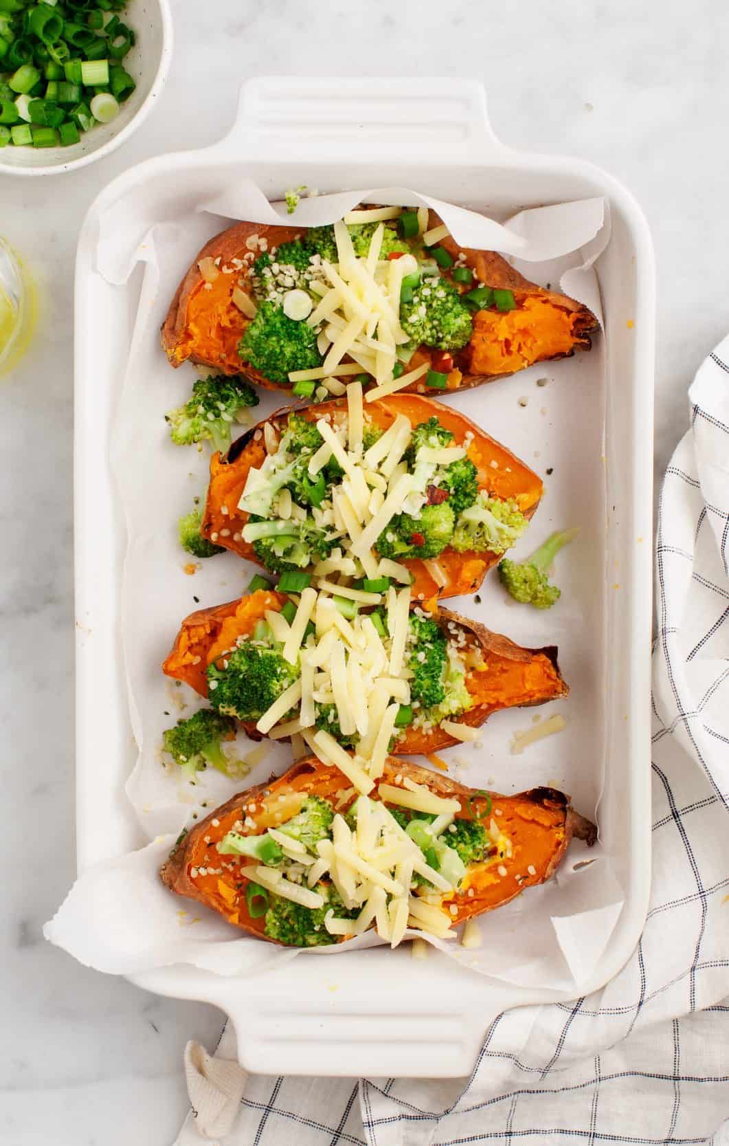 Twice-Baked Sweet Potatoes with Black Beans and Cotija Cheese