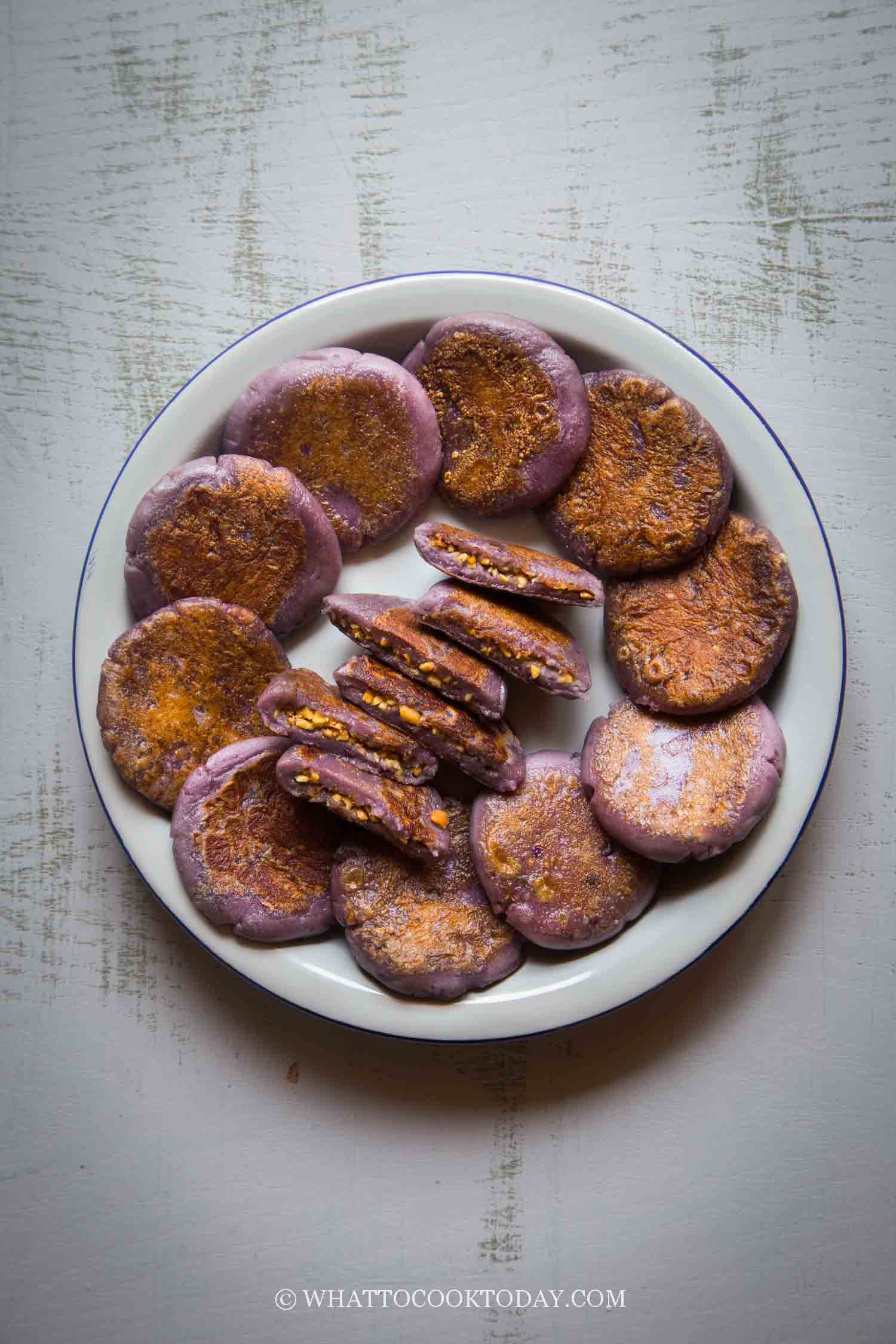 Pan-Fried Okinawan Purple Sweet Potato Mochi Cakes