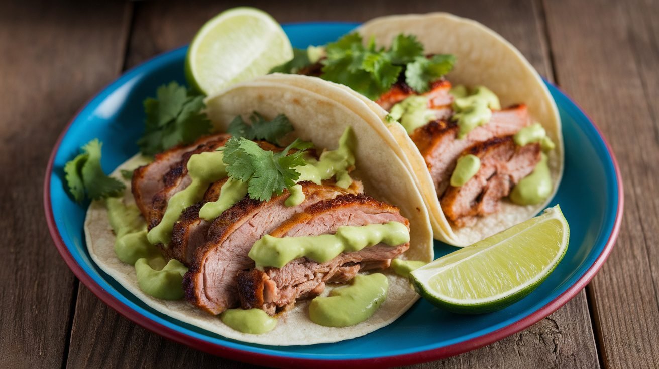 Grilled Citrus-Marinated Pork Tacos with Avocado Crema