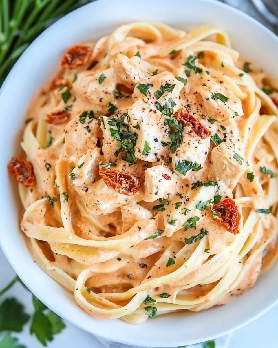 One-Pot Spicy Chicken Alfredo with Sun-Dried Tomatoes