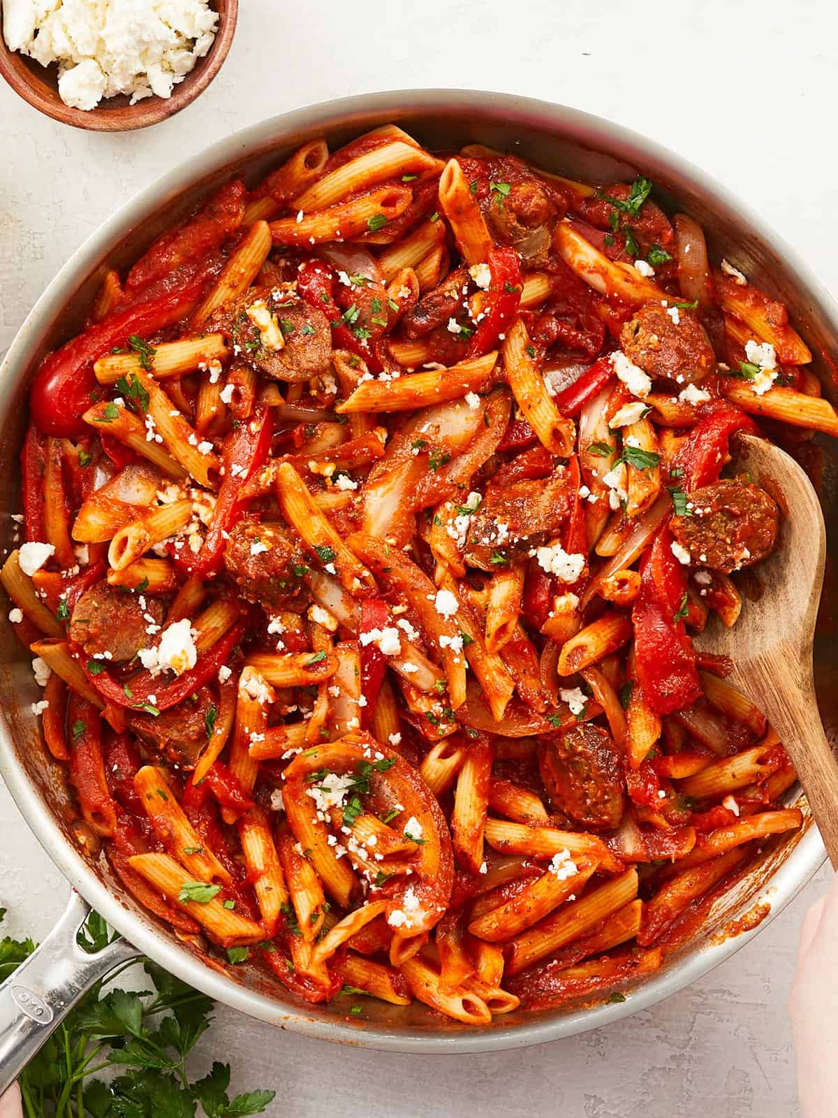 One-Pot Spicy Sausage and Penne with Roasted Red Peppers