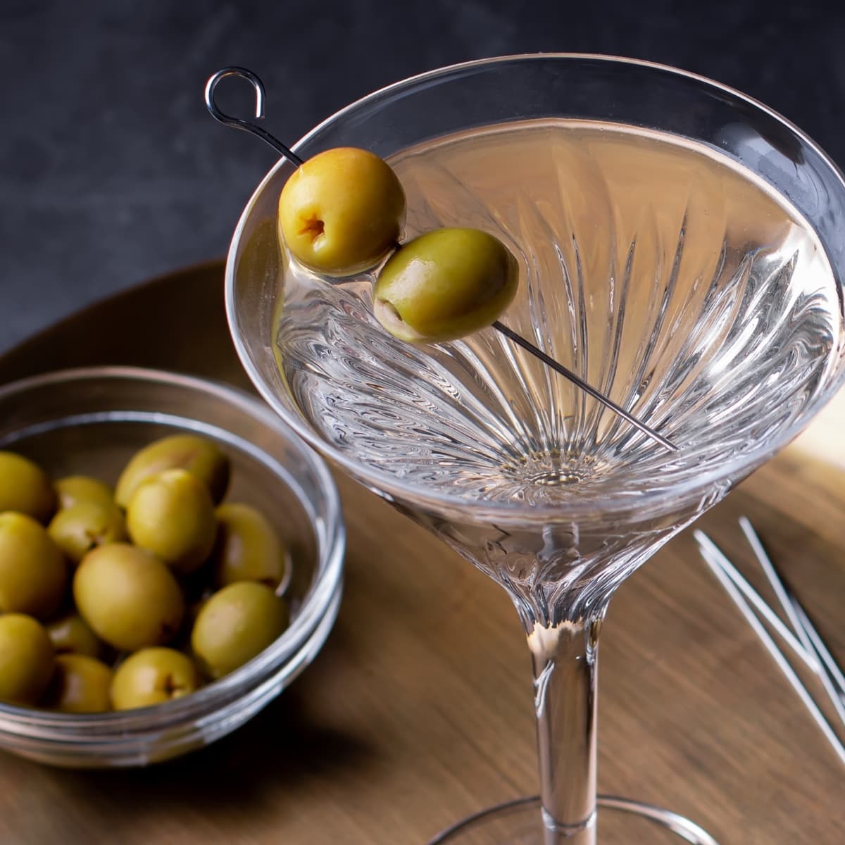 Olive-Brine Dirty Martini with Lemon Twist