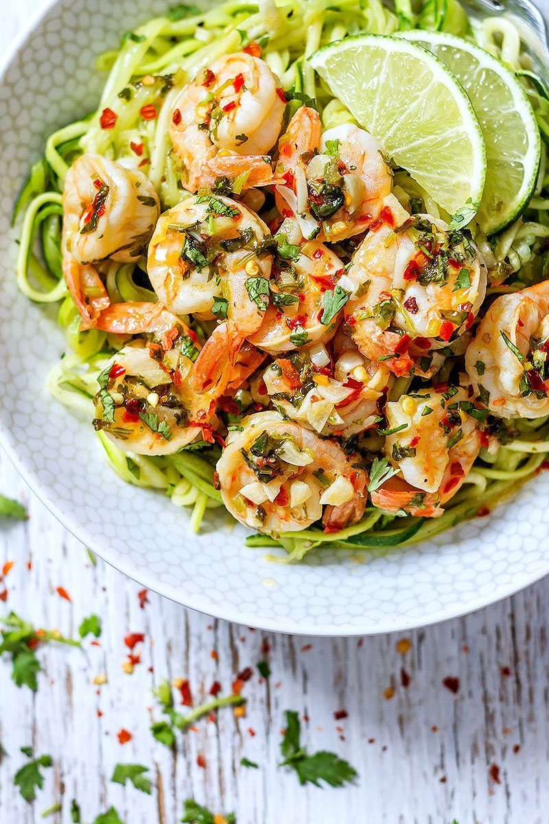 Cilantro-Lime Shrimp Stir Fry with Zucchini Noodles