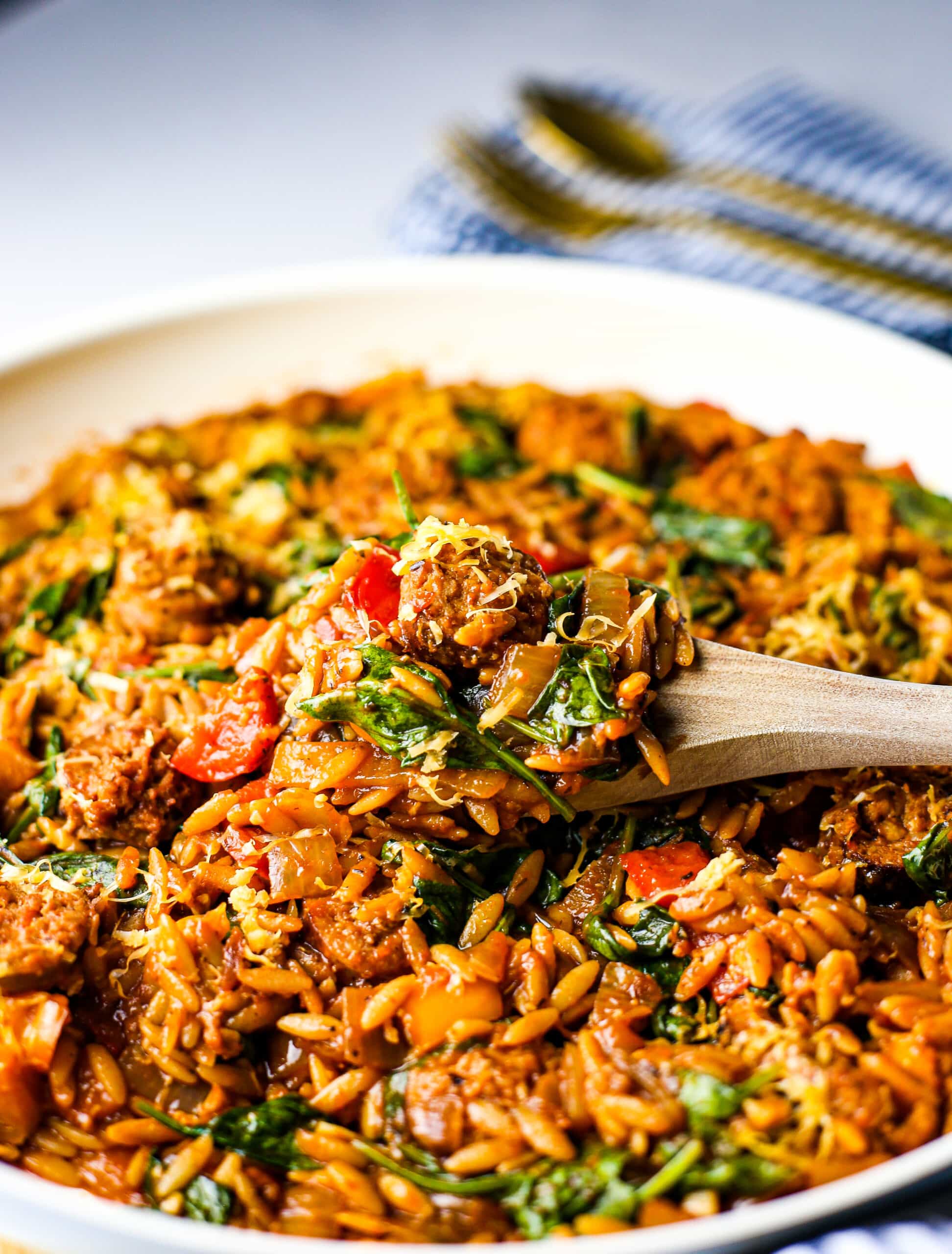 One-Pot Italian Sausage and Spinach Orzo