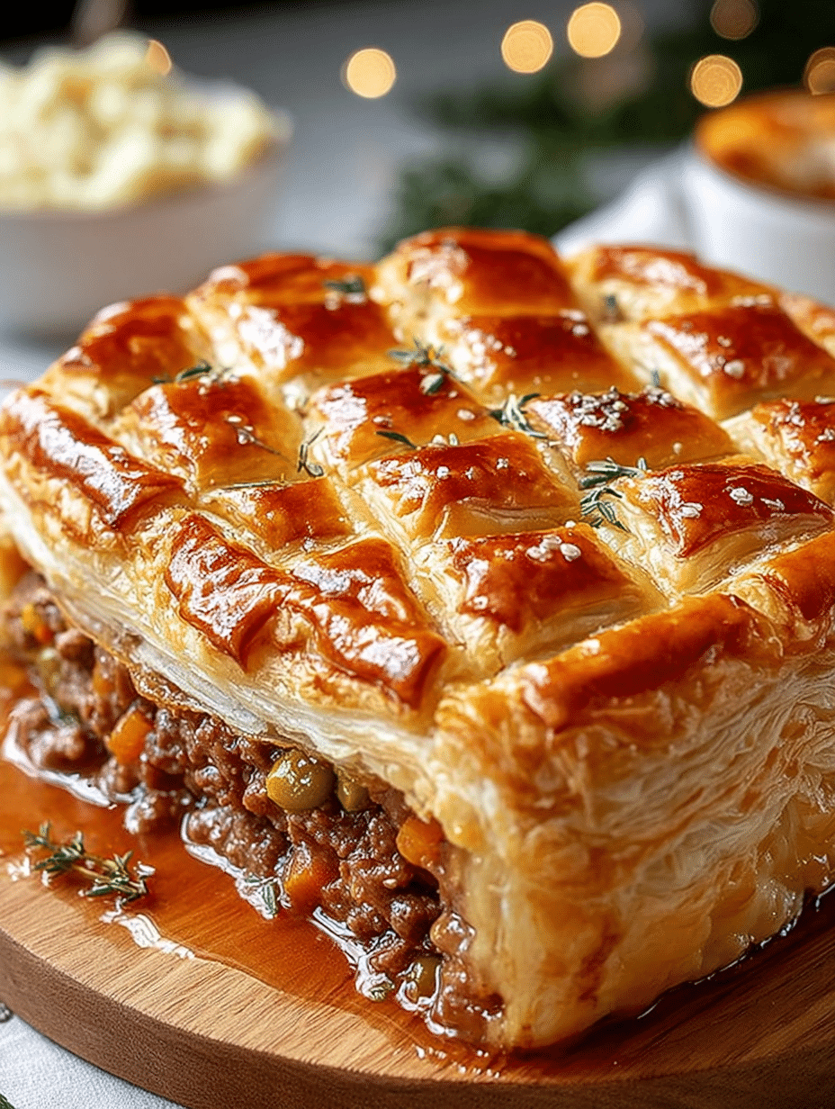 Vegetable and Beetroot Meat Pie with Puff Pastry
