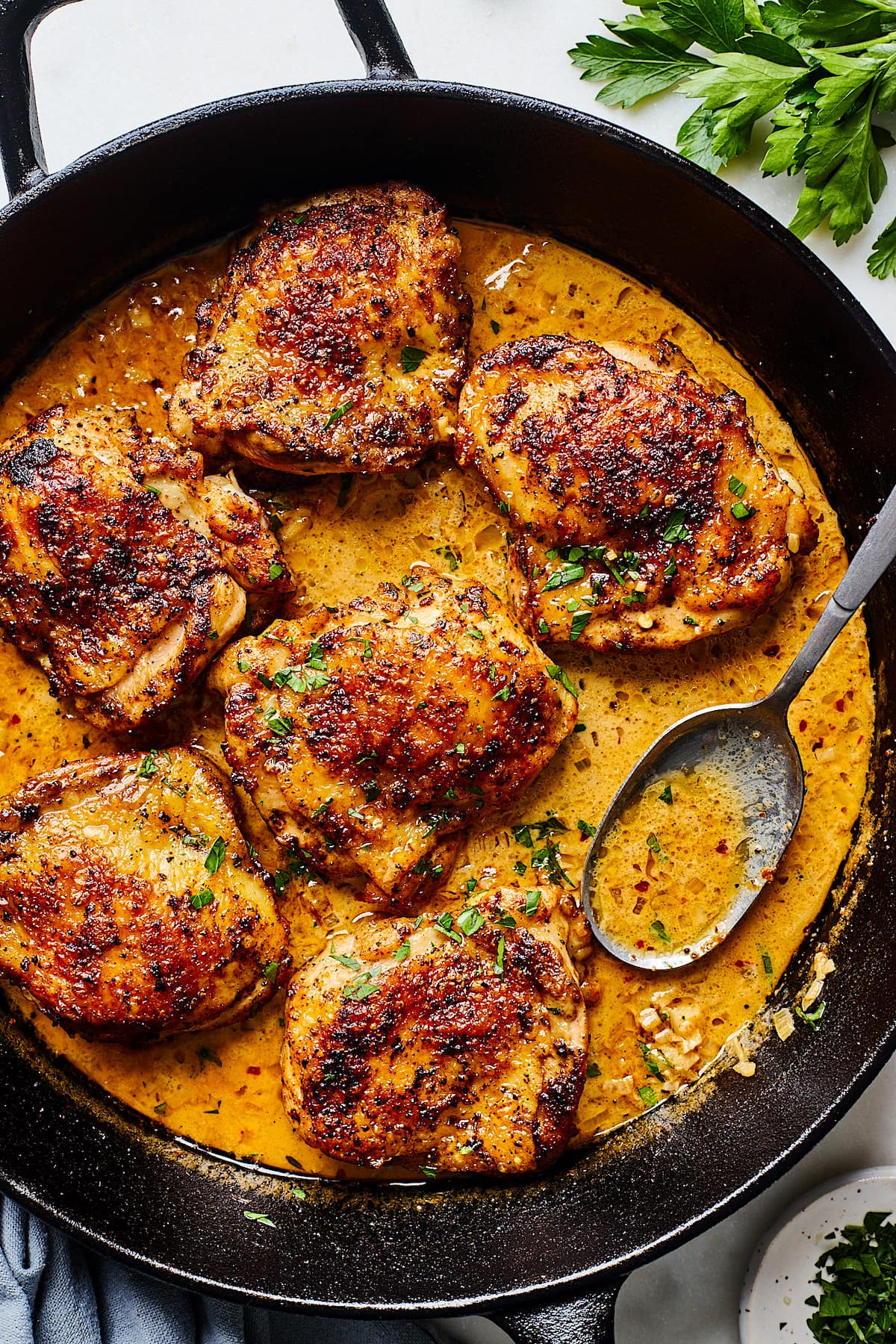 Pan-Seared Chicken Thighs with Creamy Avocado Sauce