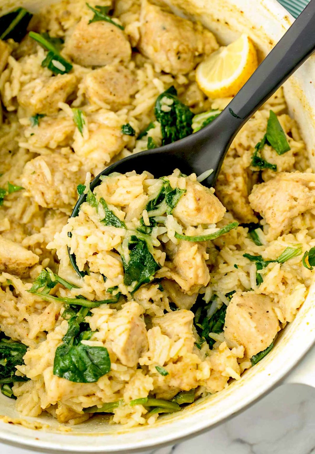 One-Pot Garlic Butter Chicken with Spinach and Rice