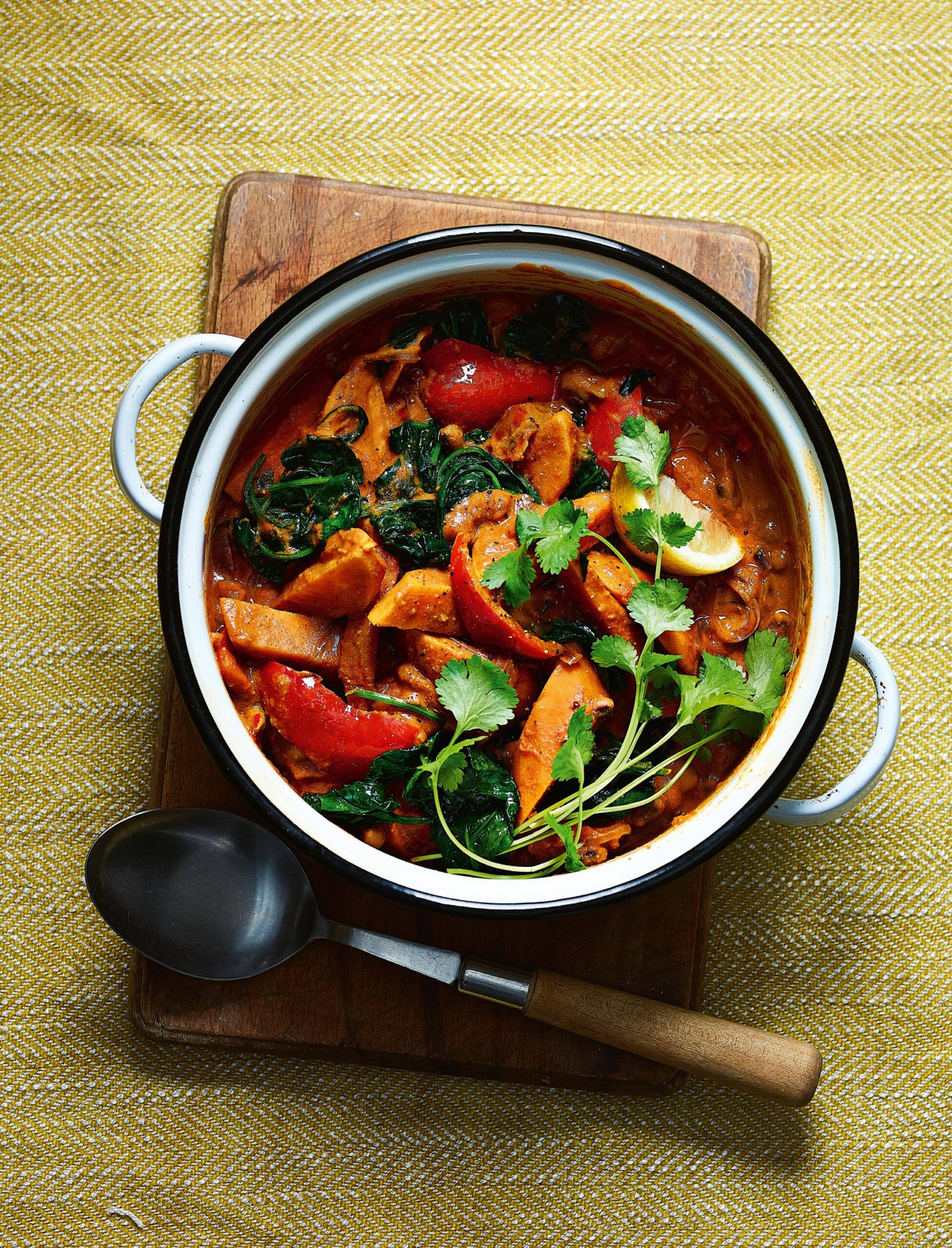 Peanut and Tomato Stew with Sweet Potatoes and Spinach