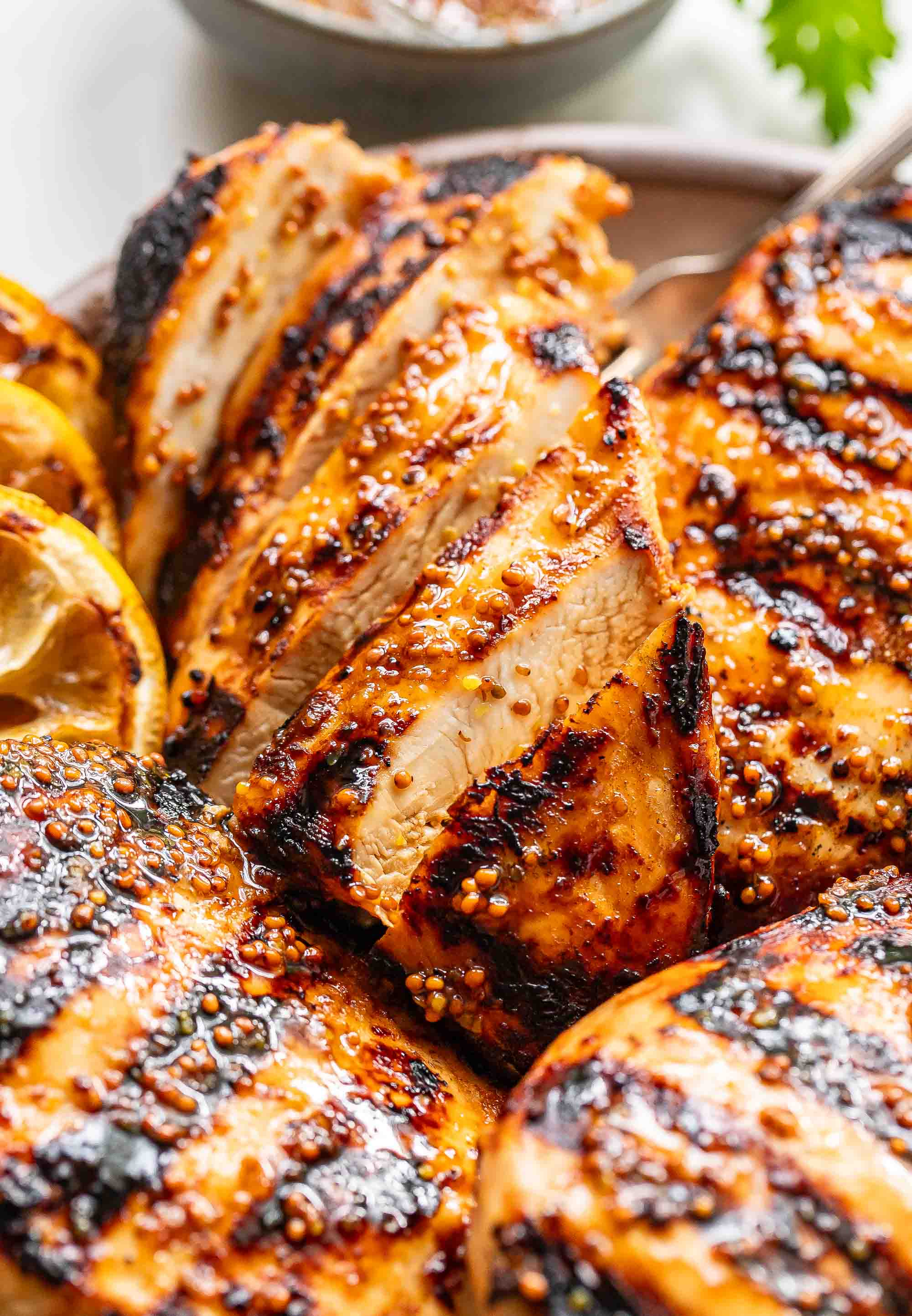 Wood-Grilled Chicken with Honey Mustard Glaze and Roasted Garlic