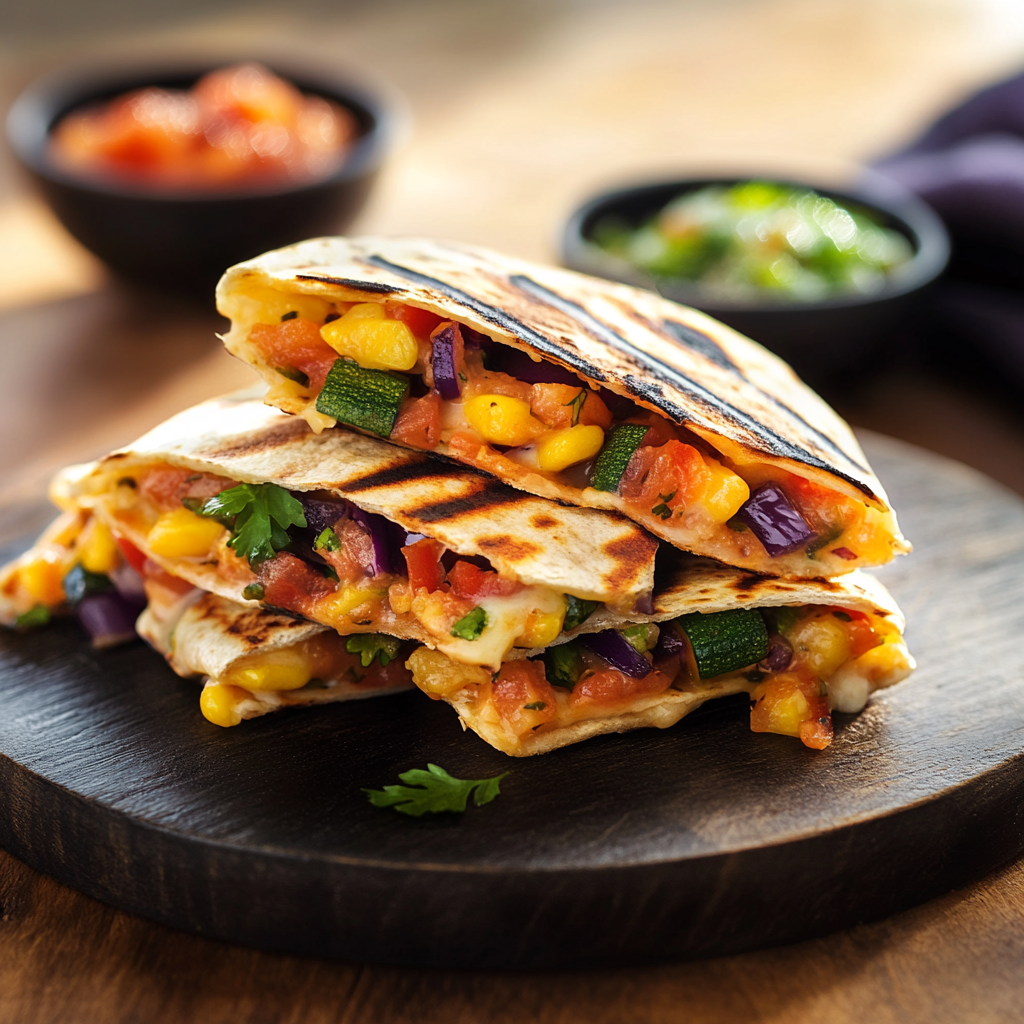 Colorful Veggie Quesadilla with Mild Salsa