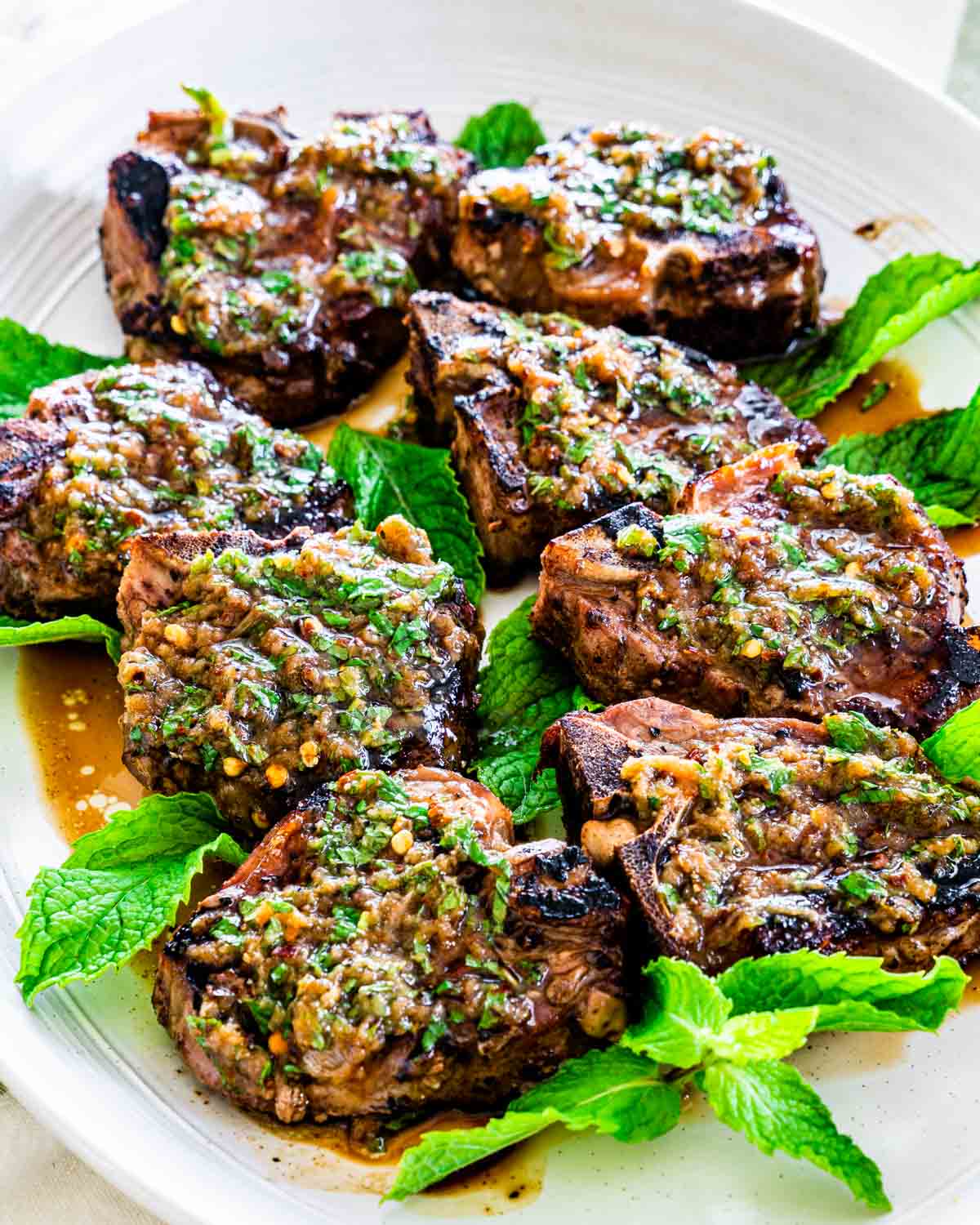 Barbecue-Glazed Lamb Chops with Mint and Garlic