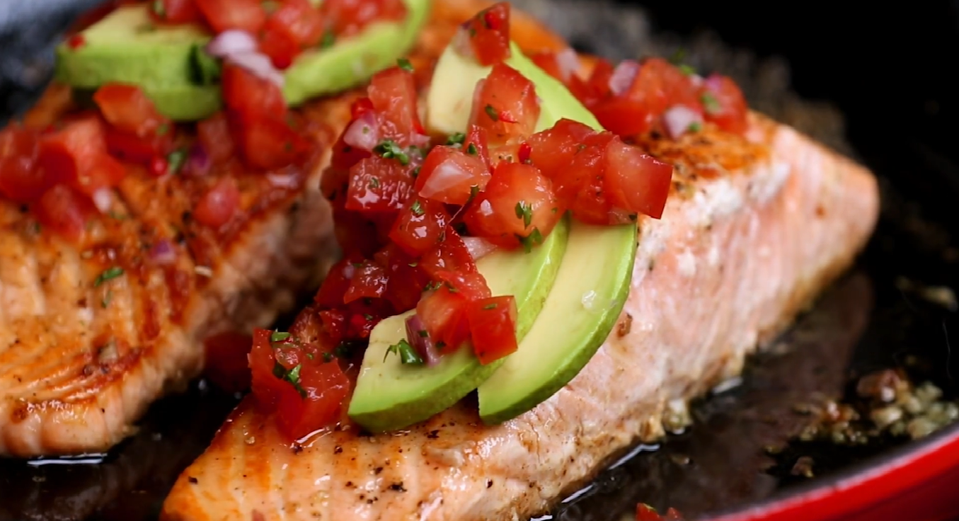Pan-Roasted Salmon with Avocado-Tomato Salsa