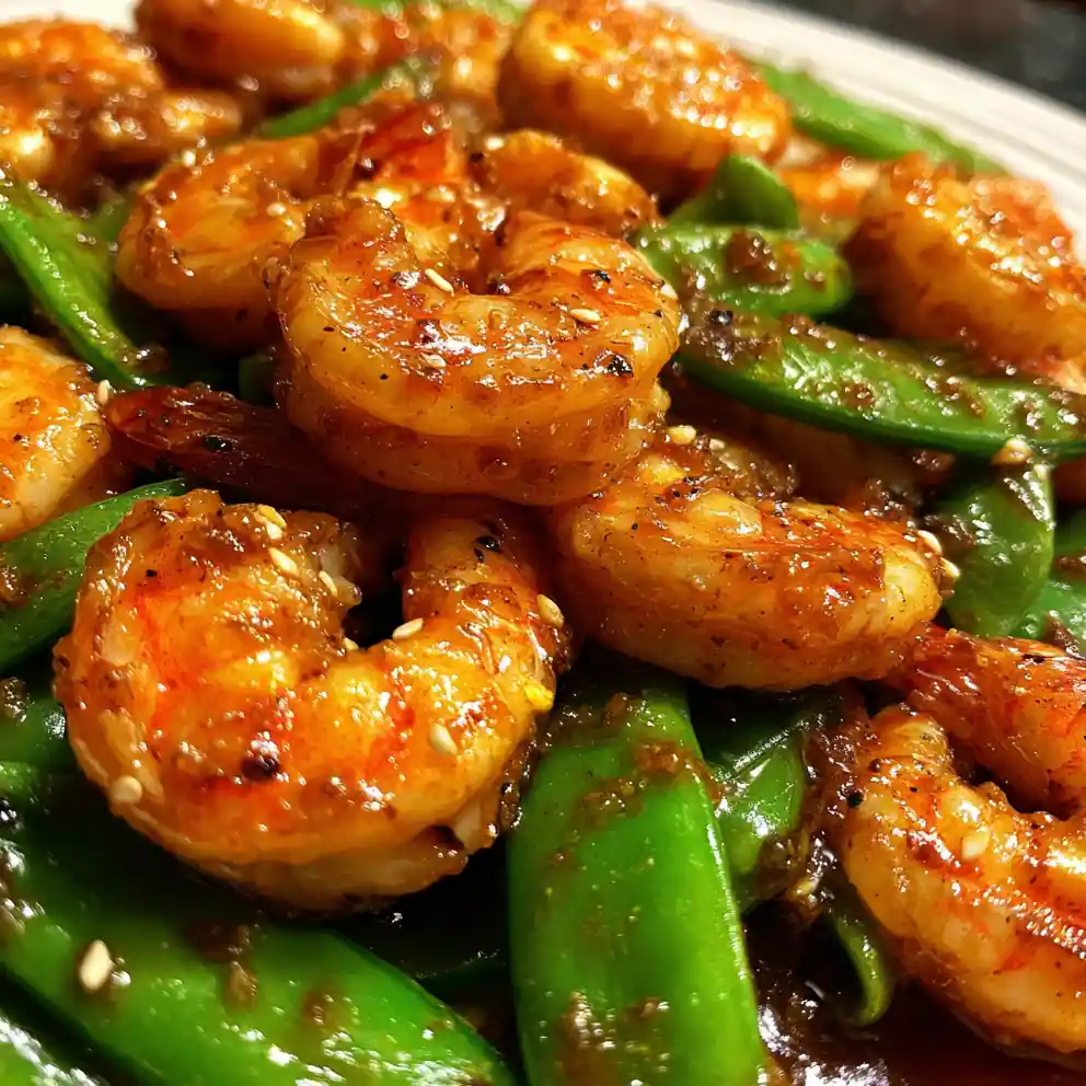Pan-Seared Shrimp Stir Fry with Ginger-Soy Glaze and Snap Peas