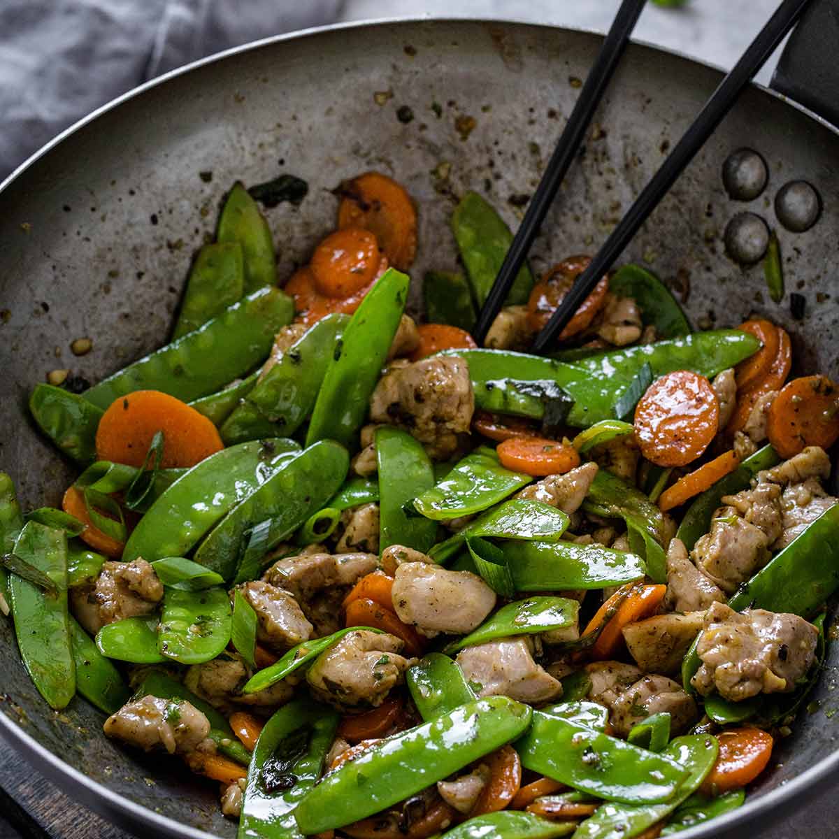 Quick Ginger-Soy Stir-Fried Chicken with Snow Peas