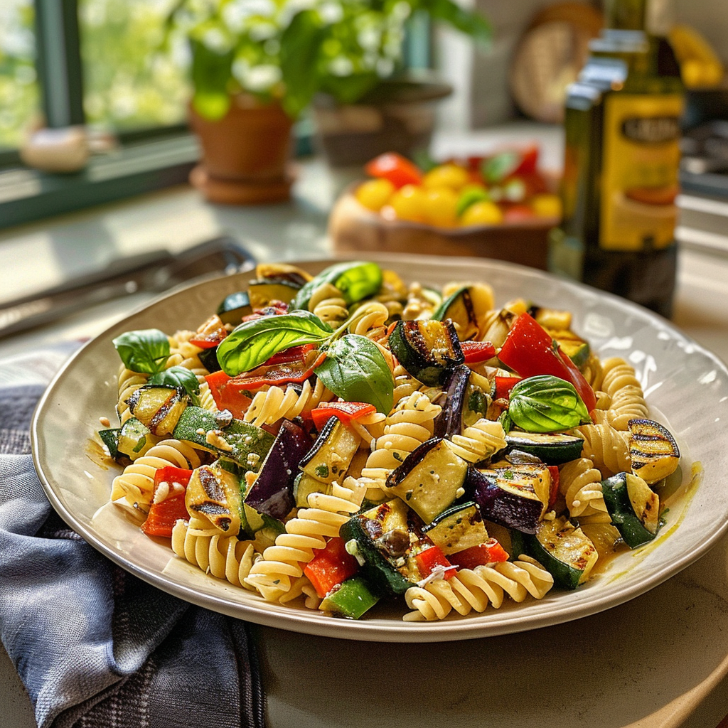 Mediterranean Grilled Vegetable Pasta with Pomegranate Molasses