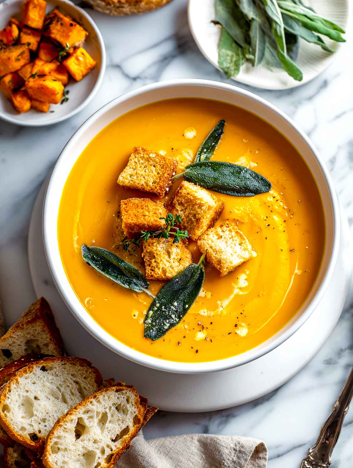 Sweet Potato and Butternut Squash Soup with Sage