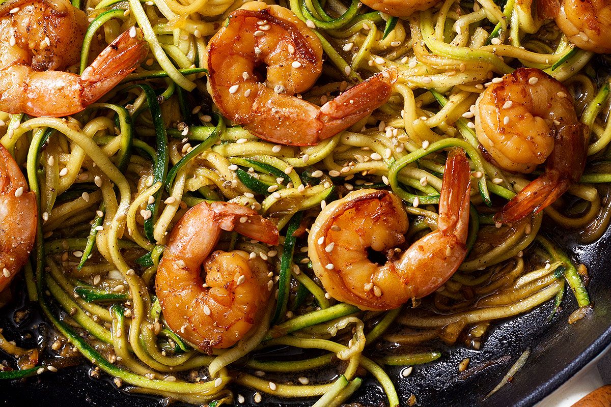 Shrimp Stir-Fry with Zucchini Noodles and Sesame