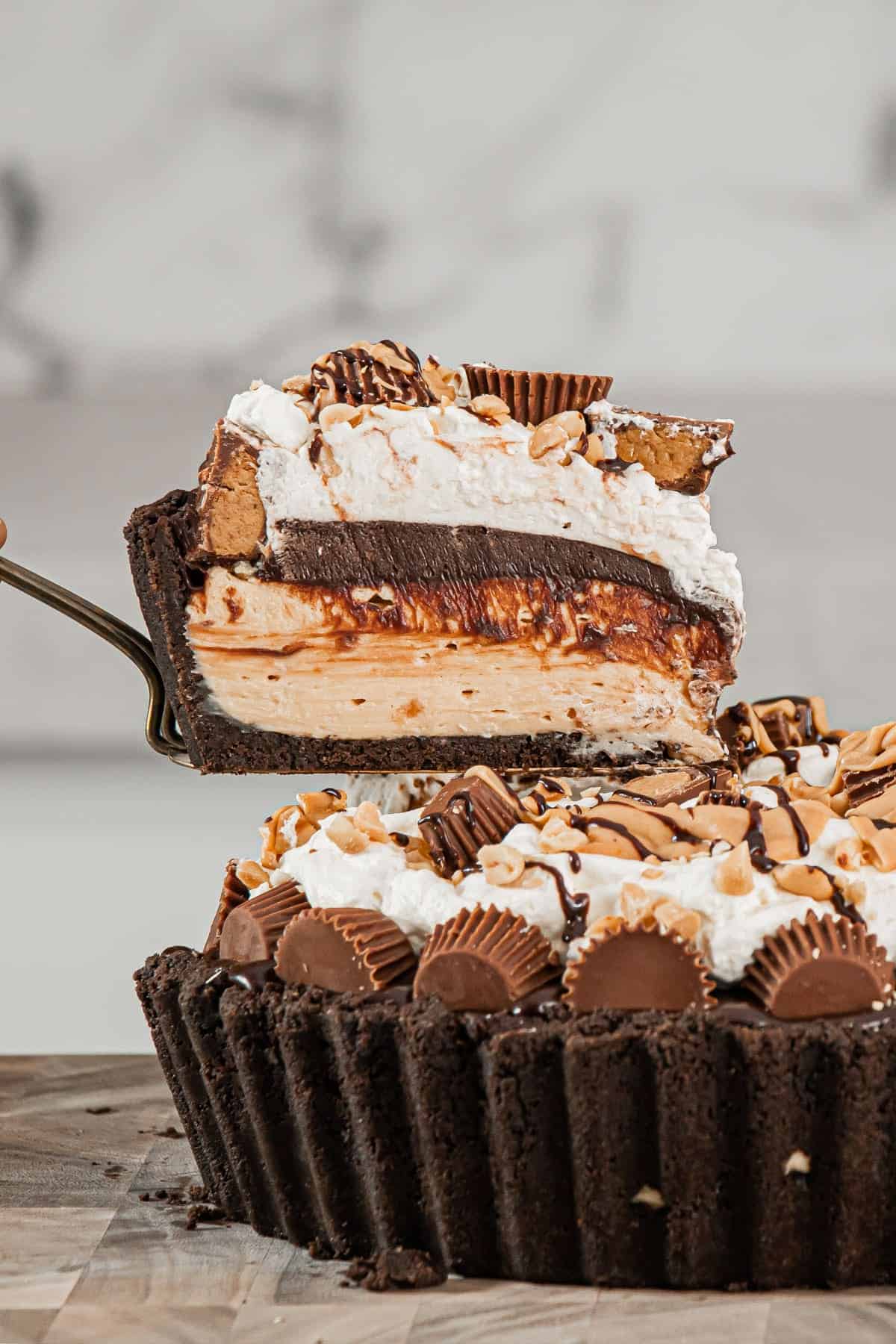 No-Bake Chocolate Peanut Butter Pie with Whipped Cream