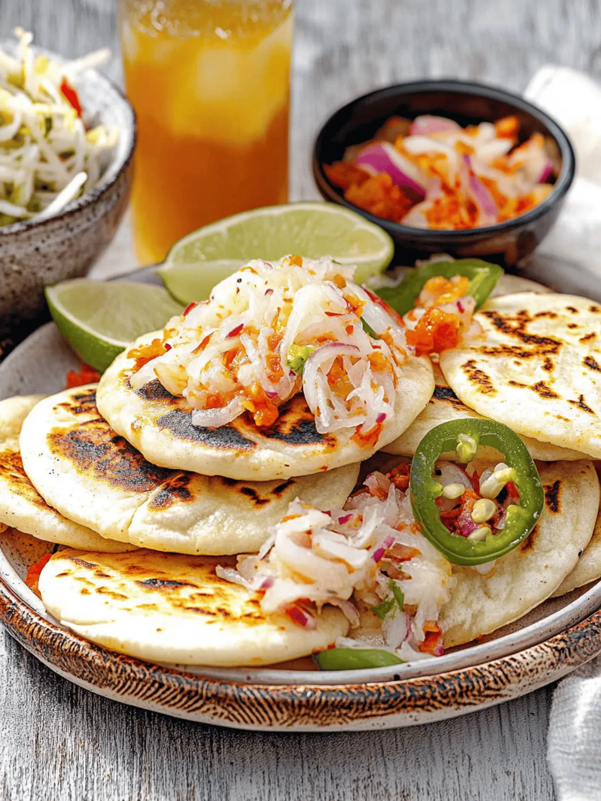 Pan-Fried Pupusas with Refried Black Beans and Fresh Curtido