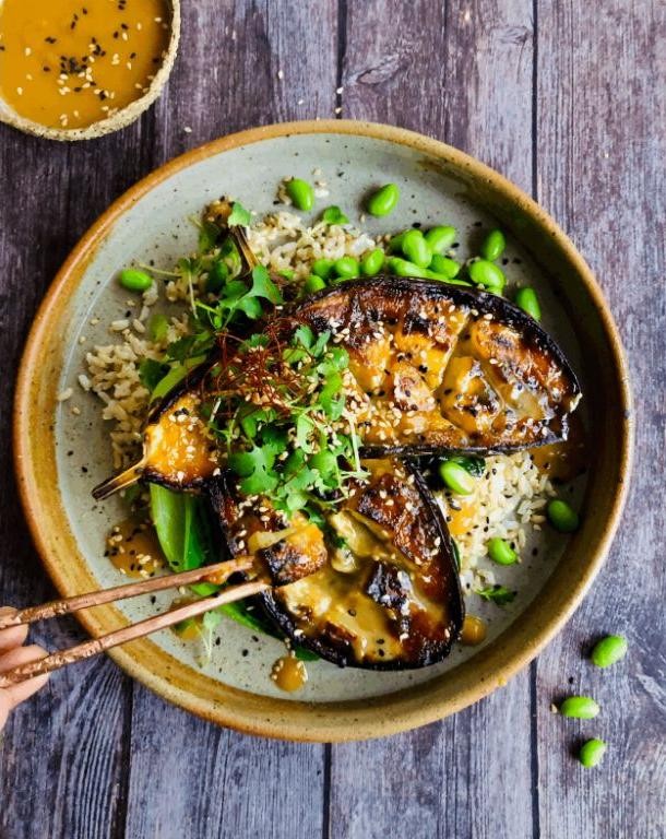 Keto Miso-Glazed Eggplant Donburi Bowl