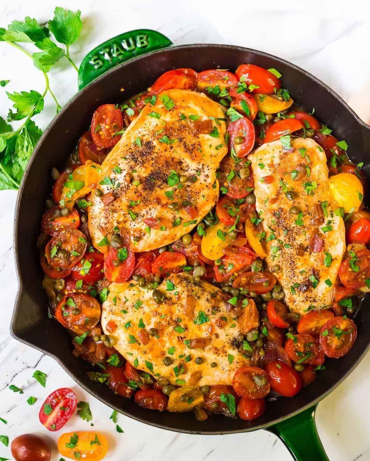 Pan-Seared Chicken Breast with Roasted Garlic and Cherry Tomatoes