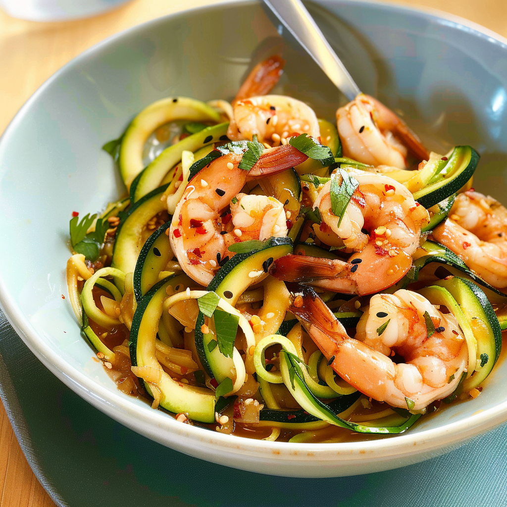 Shrimp Stir-Fry with Zucchini Noodles and Ginger Soy Glaze