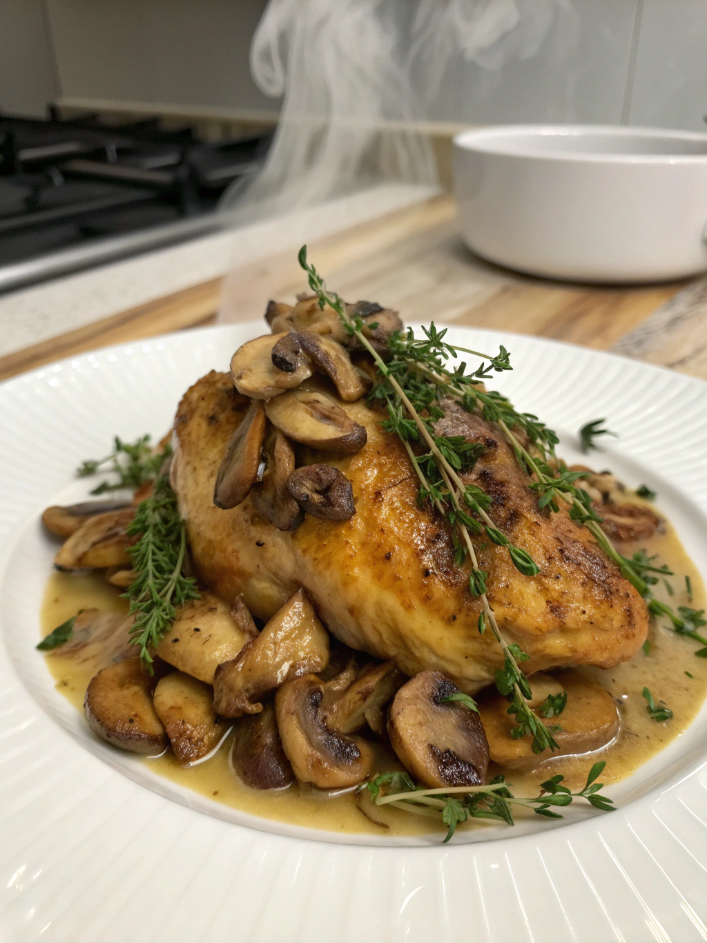 Sautéed Chicken with Champaign County Mushrooms and Thyme