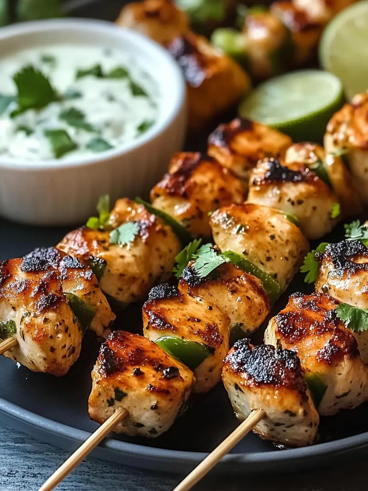 Honey-Lime Grilled Chicken Skewers with Cilantro Yogurt Dip