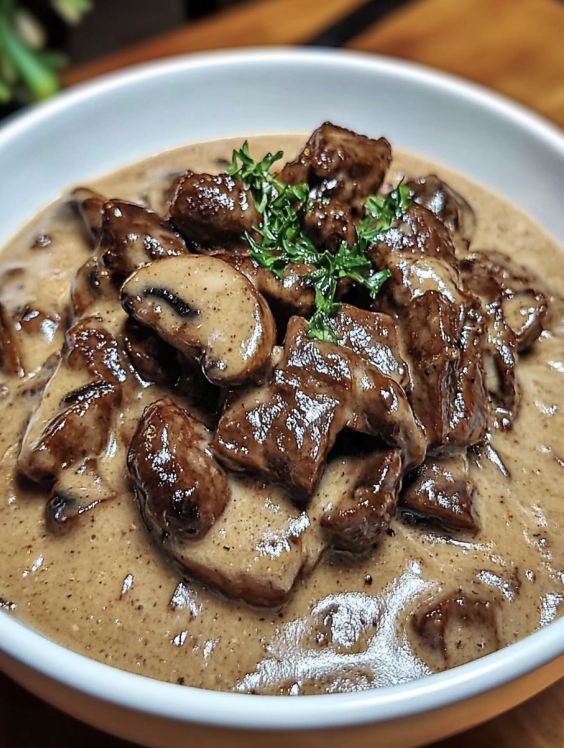 Whiskey-Infused Beef Stroganoff with Mushroom Cream Sauce