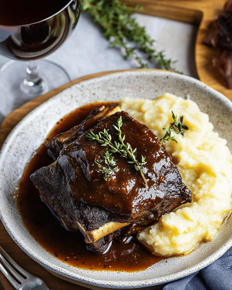Pan-Seared Ribeye with Red Wine Braised Short Ribs