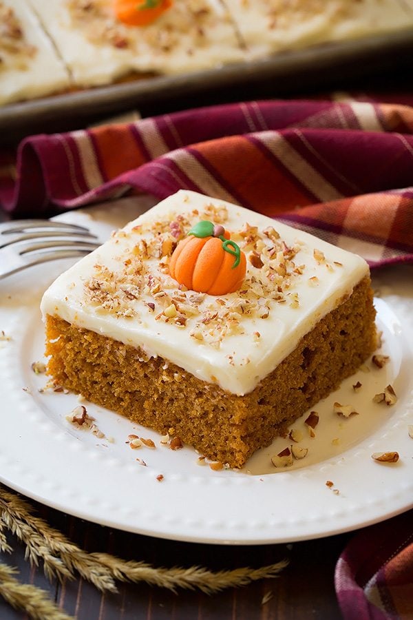 Spiced Pumpkin Sheet Cake with Maple Cream Cheese Frosting