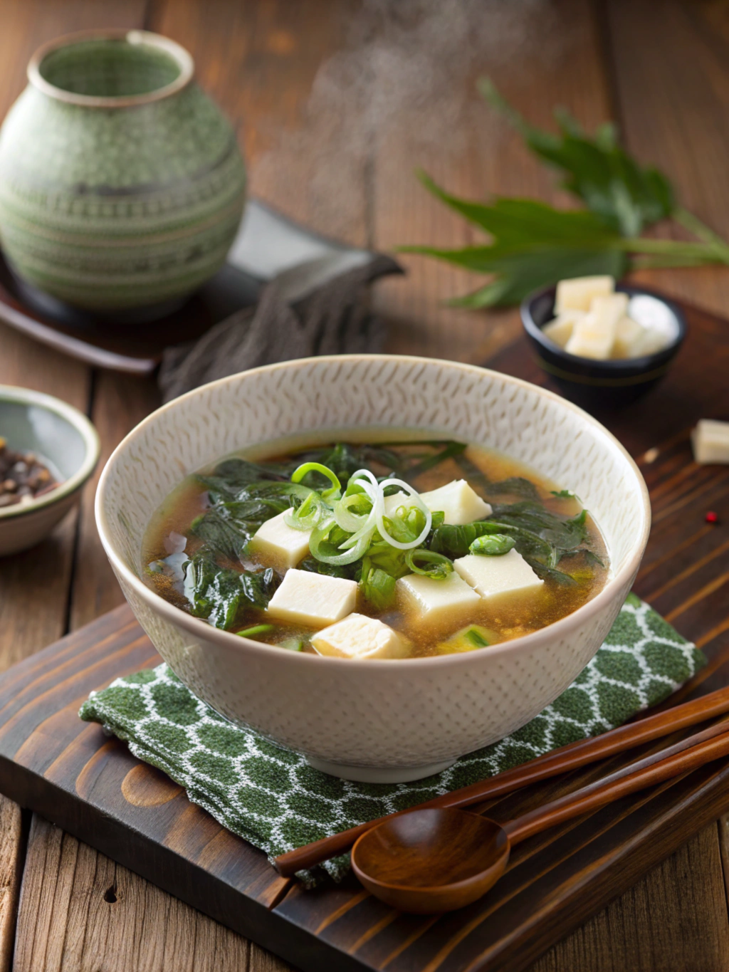 Miso-Infused Tofu Soup with Wakiyama Greens