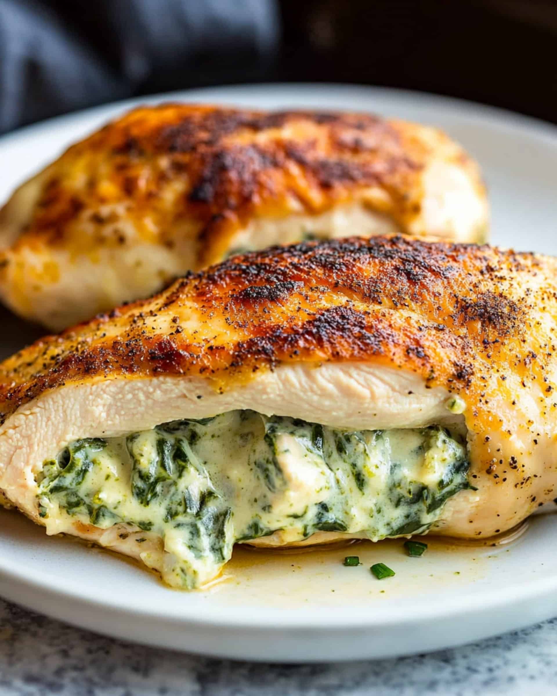 Cheesy Spinach-Stuffed Chicken Breast with Garlic Butter