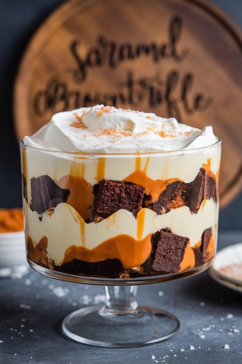 Layered Salted Caramel Chocolate Brownie Trifle