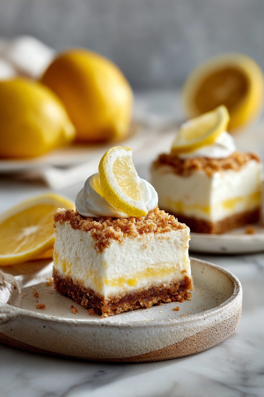 No-Bake Lemon Cheesecake Bars with Graham Crust