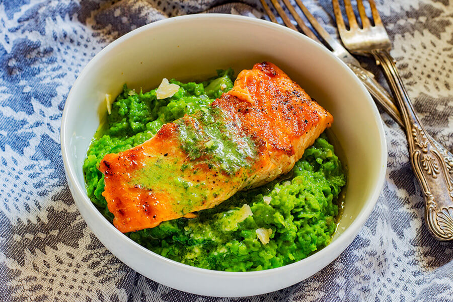 Honey-Dijon Glazed Salmon with Spring Pea Purée