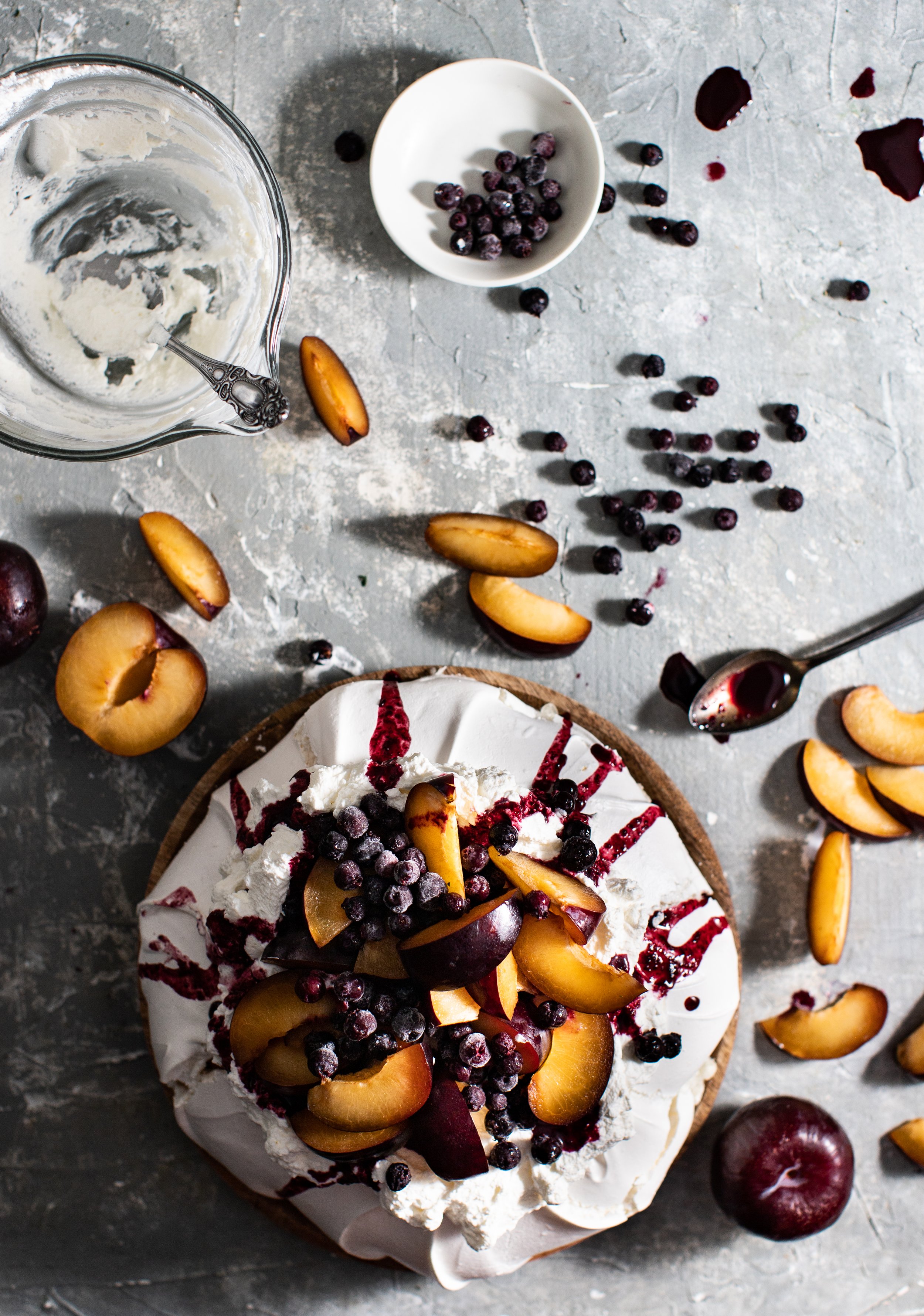 Macadamia and Davidson’s Plum Pavlova with Whipped Cream