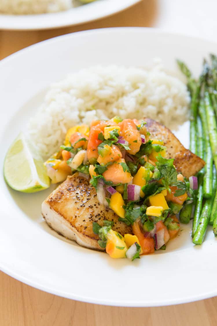 Charred Mahi-Mahi with Mango-Papaya Salsa