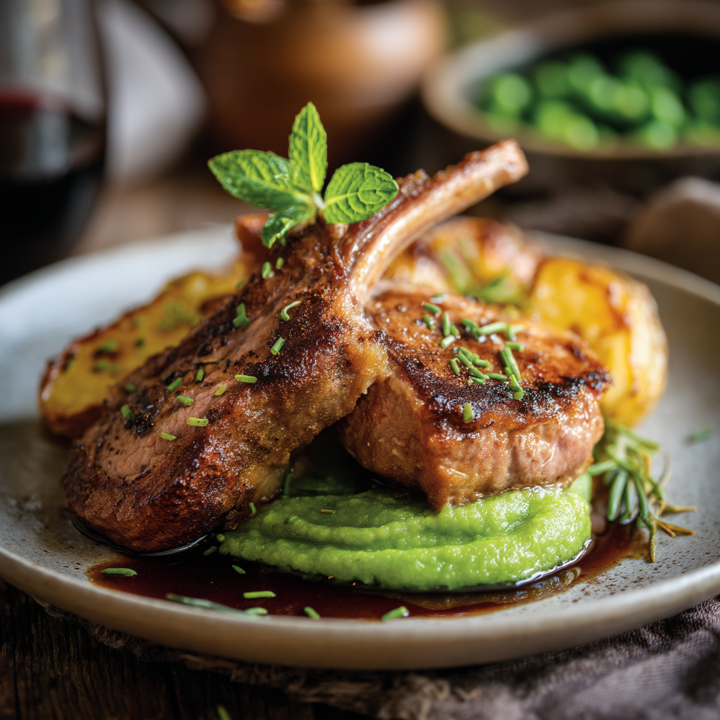 Herb-Roasted British Lamb with Minted Pea Purée